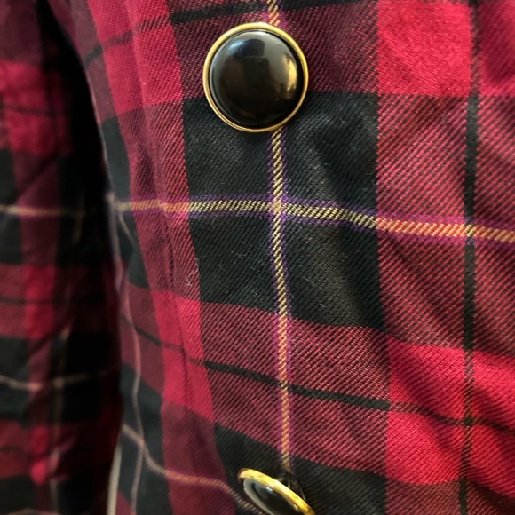 Vintage Red Plaid Double Breasted Blazer 12P 90s Old Money Clueless - Picture 4 of 5